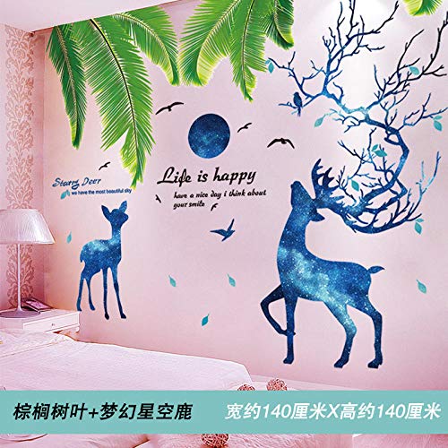 Pegatinas de pared decoración de pared tela pegatinas de pared casa de alquiler diseño de la pared ins viento pegatinas de pared @ 16, hojas de palma + fantasía estrella ciervo_Extra grande Pegatinas de pared decoración de pared tela pegatinas de pared casa de alquiler diseño de la pared ins viento pegatinas de pared @ 16, hojas de palma + fantasía estrella ciervo_Extra grande