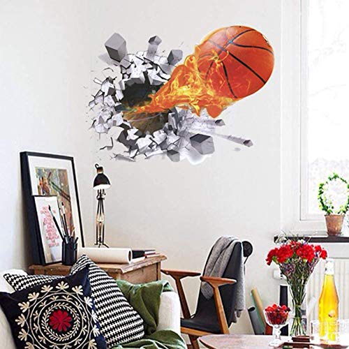 Pegatinas pared Baloncesto 3D Vinilos Decorativos Murales Arte Calcomanías Creativo Pegatina De Pared Adhesivos Pared Efecto Pared Rota, para Infantiles Habitación Salón Dormitorio (baloncesto)