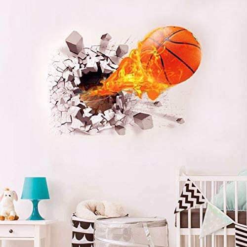 Pegatinas pared Baloncesto 3D Vinilos Decorativos Murales Arte Calcomanías Creativo Pegatina De Pared Adhesivos Pared Efecto Pared Rota, para Infantiles Habitación Salón Dormitorio (baloncesto)