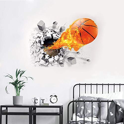 Pegatinas pared Baloncesto 3D Vinilos Decorativos Murales Arte Calcomanías Creativo Pegatina De Pared Adhesivos Pared Efecto Pared Rota, para Infantiles Habitación Salón Dormitorio (baloncesto)