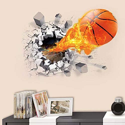 Pegatinas pared Baloncesto 3D Vinilos Decorativos Murales Arte Calcomanías Creativo Pegatina De Pared Adhesivos Pared Efecto Pared Rota, para Infantiles Habitación Salón Dormitorio (baloncesto)