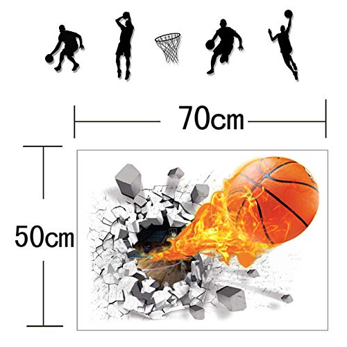 Pegatinas pared Baloncesto 3D Vinilos Decorativos Murales Arte Calcomanías Creativo Pegatina De Pared Adhesivos Pared Efecto Pared Rota, para Infantiles Habitación Salón Dormitorio (baloncesto)