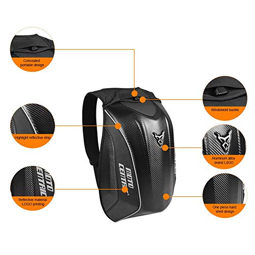 pegtopone Mochila Moto Fibra De Carbon Impermeable Concha Dura Bolsa De Cola Montando Tortuga Bolsa De Almacenamiento MC Rider Diseño De Mango Único para Hombres Viaje Cámping Ciclismo