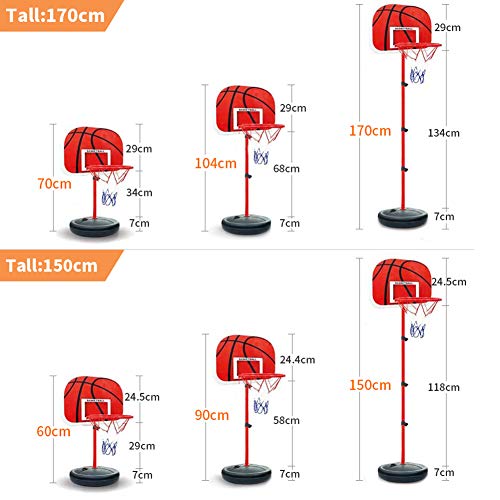 PELLOR Canasta Aro de Baloncesto Ajustable,150CM/170CM Aro de Blaconcesto con Balancesto para Niños y Infantils