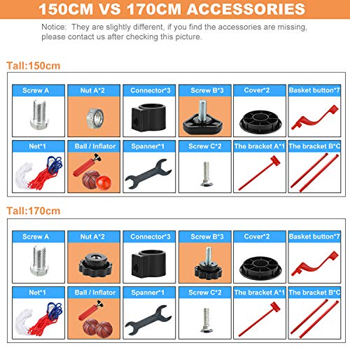 PELLOR Canasta Aro de Baloncesto Ajustable,150CM/170CM Aro de Blaconcesto con Balancesto para Niños y Infantils