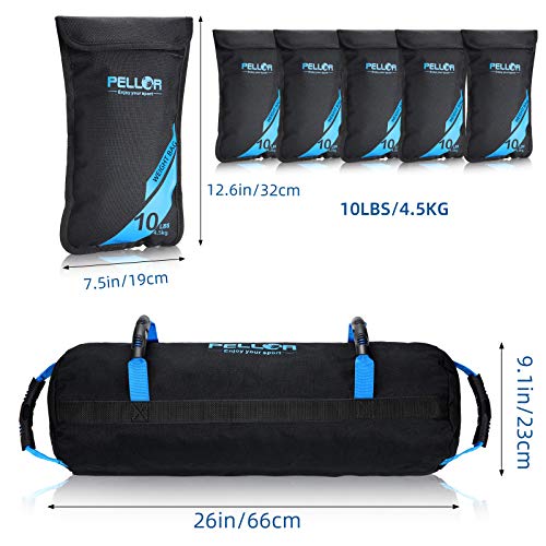 PELLOR Sandbag, Saco Peso Fitness Saco de Arena para Entrenamiento de 4.5-27 kg, Bolsa de Arena con 6 Bolsas Ajustables para Fitness Funcional y Potenciamiento Muscular