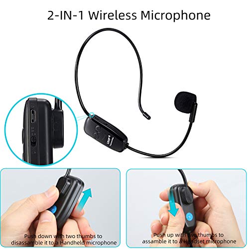 PELLOR UHF Micrófono Inalámbrico con Diadema, Micrófono Inalámbrico 2 en 1 para Amplificador de Voz, Transmisión Inalámbrica Estable 50m, Ideal para Ayuda Turístico,Rendimiento,Discurso PELLOR UHF Micrófono Inalámbrico con Diadema, Micrófono Inalámbrico 2 en 1 para Amplificador de Voz, Transmisión Inalámbrica Estable 50m, Ideal para Ayuda Turístico,Rendimiento,Discurso