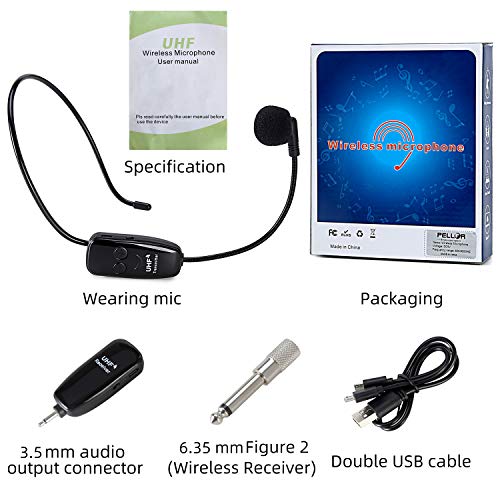 PELLOR UHF Micrófono Inalámbrico con Diadema, Micrófono Inalámbrico 2 en 1 para Amplificador de Voz, Transmisión Inalámbrica Estable 50m, Ideal para Ayuda Turístico,Rendimiento,Discurso PELLOR UHF Micrófono Inalámbrico con Diadema, Micrófono Inalámbrico 2 en 1 para Amplificador de Voz, Transmisión Inalámbrica Estable 50m, Ideal para Ayuda Turístico,Rendimiento,Discurso