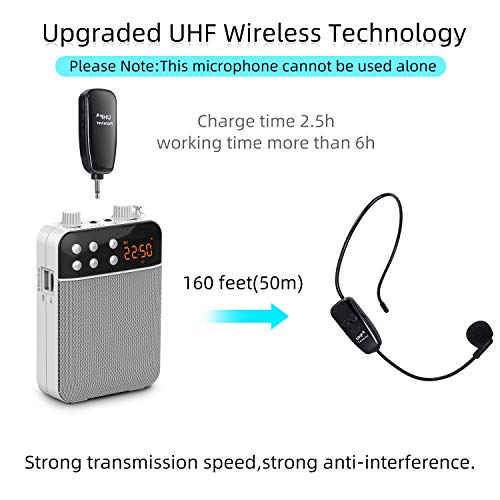 PELLOR UHF Micrófono Inalámbrico con Diadema, Micrófono Inalámbrico 2 en 1 para Amplificador de Voz, Transmisión Inalámbrica Estable 50m, Ideal para Ayuda Turístico,Rendimiento,Discurso PELLOR UHF Micrófono Inalámbrico con Diadema, Micrófono Inalámbrico 2 en 1 para Amplificador de Voz, Transmisión Inalámbrica Estable 50m, Ideal para Ayuda Turístico,Rendimiento,Discurso