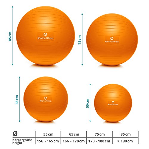 Pelota de Ejercicio »Orion« con la Bomba/Pelota Gimnasia Resistente para Sentarse y para Practicar Ejercicio/Bola inflada/Pelota Pilates Fitness 85 cm/Naranja