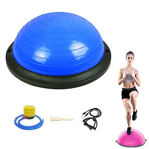 Pelota de Pilates – Media Pelota Fitness – Tabla de Equilibrio con Cuerdas de Tensión – Puede Usarse en Ambos Lados Gym Pelota Balón Semiesfera de Resistencia con Inflador y Cables Yoga y Fitness