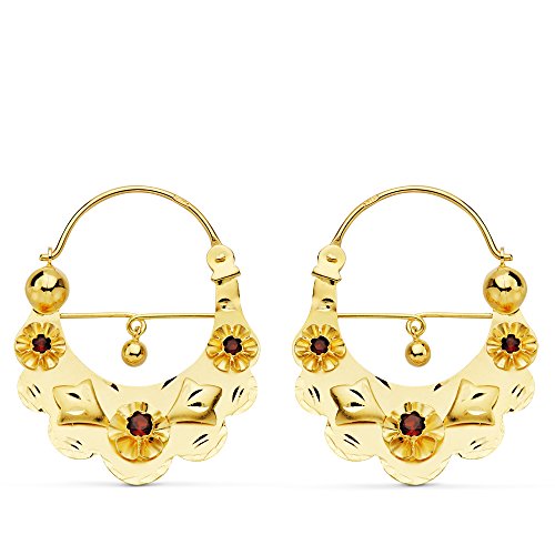 Pendientes Aros Morunos 3 Circonitas Oro Amarillo 34 MM