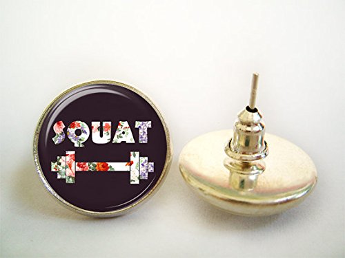 Pendientes con dibujo de mancuerna y palabra en inglés "Squat" Pendientes con dibujo de mancuerna y palabra en inglés "Squat"