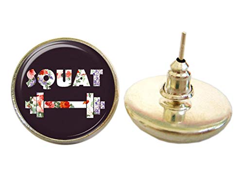 Pendientes con dibujo de mancuerna y palabra en inglés "Squat" Pendientes con dibujo de mancuerna y palabra en inglés "Squat"