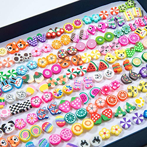 Pendientes para niñas, Comius 100 Pares Hecho a mano Hipoalergénico Color mezclado Cerámica suave Animales Pendientes de botón para Mujeres (Aguja de plastico) Pendientes para niñas, Comius 100 Pares Hecho a mano Hipoalergénico Color mezclado Cerámica suave Animales Pendientes de botón para Mujeres (Aguja de plastico)