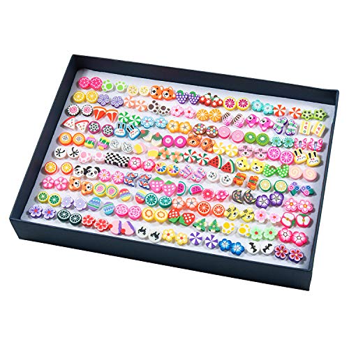 Pendientes para niñas, Comius 100 Pares Hecho a mano Hipoalergénico Color mezclado Cerámica suave Animales Pendientes de botón para Mujeres (Aguja de plastico) Pendientes para niñas, Comius 100 Pares Hecho a mano Hipoalergénico Color mezclado Cerámica suave Animales Pendientes de botón para Mujeres (Aguja de plastico)