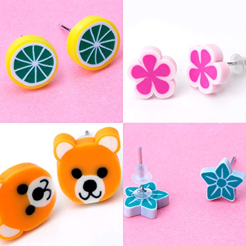 Pendientes para niñas, Comius 100 Pares Hecho a mano Hipoalergénico Color mezclado Cerámica suave Animales Pendientes de botón para Mujeres (Aguja de acero) Pendientes para niñas, Comius 100 Pares Hecho a mano Hipoalergénico Color mezclado Cerámica suave Animales Pendientes de botón para Mujeres (Aguja de acero)