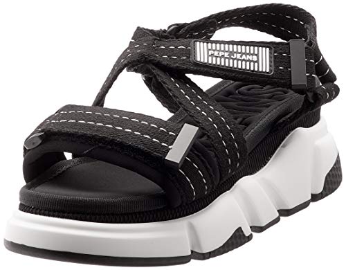 Pepe Jeans FALMER Cross, Sandalias con Plataforma Mujer, Negro 999, 37 EU