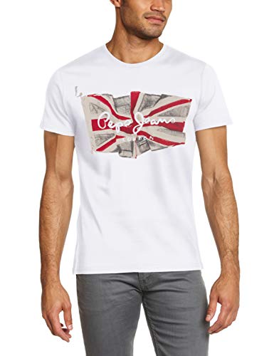 Pepe Jeans Flag Logo Camiseta, Blanco (Optic White 802), Medium para Hombre