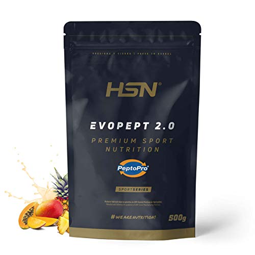 PeptoPro de HSN Evopept 2.0 | Hidrolizado de Proteína de Caseína en Polvo, Ultra Rápida Absorción, Máximo Rendimiento Deportivo y Recuperación | Vegetariano, Sin Gluten, Sabor Tropical, 500 gr