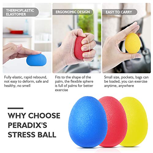 Peradix 3 Piezas Anti estrés Bolas, Fortalecedores de Mano, Pelota de Agarre - Huevo para Ejercicios y Rehabilitación Fortalecimiento de Manos y Dedos (3 Niveles de Resistencia)