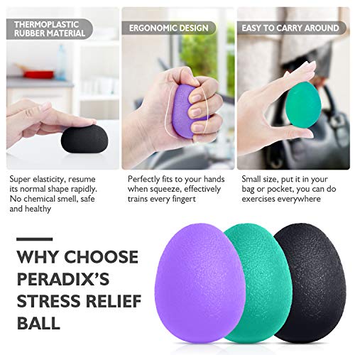 Peradix Pelotas Antiestrés Bolas,3 Piezas Pelotas en Forma de Huevo Fortalecedor de Agarre de Mano Entrenador de Dedos para Ejercicios y Rehabilitación Fortalecimiento de Manos y Dedos