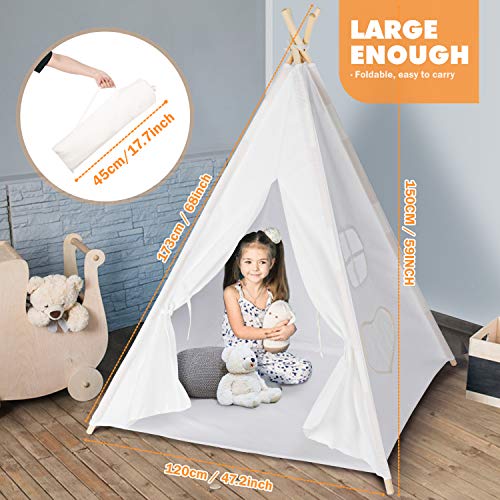 Peradix Tipi Infantil Tienda, Tipi Indio para Niños con Cubierta de Suelo y Ventana, Interior / Exterior Tienda Campaña para Niños, Carpa Tipi para Niños Fondo de Fotografía de Juguete (Blanco)