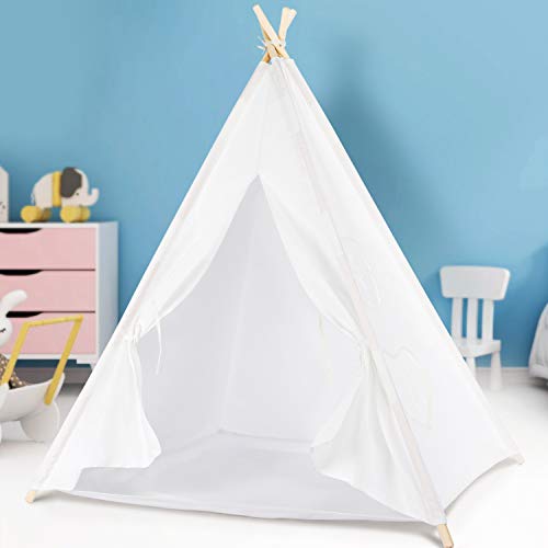 Peradix Tipi Infantil Tienda, Tipi Indio para Niños con Cubierta de Suelo y Ventana, Interior / Exterior Tienda Campaña para Niños, Carpa Tipi para Niños Fondo de Fotografía de Juguete (Blanco)