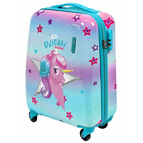 PERLETTI Maleta Trolley Niña Rigida Extra Resistente Unicornio Azul ABS - Equipaje de Mano Cabina Ligero con Cerradura TSA y 4 Ruedas Dobles Multidireccionales - Ryanair 49x34x21 cm (Unicornio, XS)