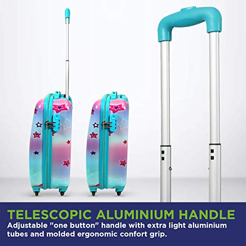 PERLETTI Maleta Trolley Niña Rigida Extra Resistente Unicornio Azul ABS - Equipaje de Mano Cabina Ligero con Cerradura TSA y 4 Ruedas Dobles Multidireccionales - Ryanair 49x34x21 cm (Unicornio, XS)