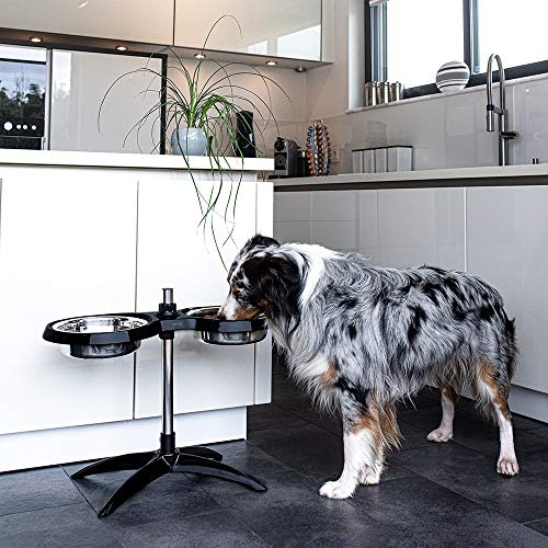 PetTec Cuencos de Altura Regulable para Perros medianos y Grandes de Acero Inoxidable | 2 x 2,5 l | Antideslizante y Estable | Ajustable de 20,5 cm hasta 54 cm | Doggy Bar - Negro PetTec Cuencos de Altura Regulable para Perros medianos y Grandes de Acero Inoxidable | 2 x 2,5 l | Antideslizante y Estable | Ajustable de 20,5 cm hasta 54 cm | Doggy Bar - Negro