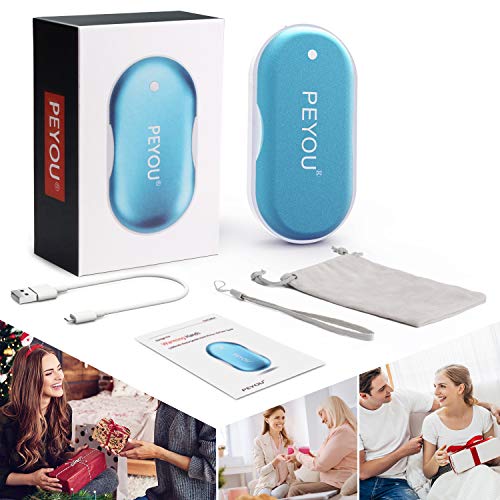 PEYOU Calentador de Manos USB, [Iluminación Led] Calienta Manos Recargable, 5200mAh Banco de Energía Portátil, Calentador de Bolsillo para Mujeres - Regalo para Familia, Amigos