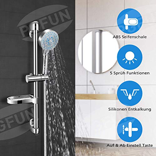 PGFUN 5 Modos Conjunto de Ducha Sistema Ducha con Barra, Alcachofa de Mano, Manguera de Ducha para Cuarto de Baño PGFUN 5 Modos Conjunto de Ducha Sistema Ducha con Barra, Alcachofa de Mano, Manguera de Ducha para Cuarto de Baño