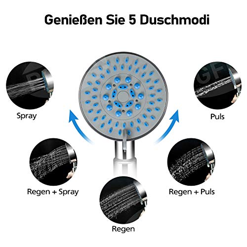 PGFUN 5 Modos Conjunto de Ducha Sistema Ducha con Barra, Alcachofa de Mano, Manguera de Ducha para Cuarto de Baño PGFUN 5 Modos Conjunto de Ducha Sistema Ducha con Barra, Alcachofa de Mano, Manguera de Ducha para Cuarto de Baño