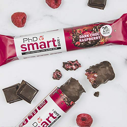 PhD Smart Bar Barritas Proteína Frambuesa con chocolate negro (12 x 64g), 31% Proteína