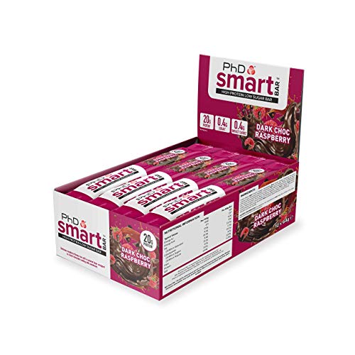 PhD Smart Bar Barritas Proteína Frambuesa con chocolate negro (12 x 64g), 31% Proteína