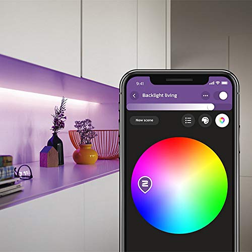 Philips Hue Lightstrip Plus, Tira Inteligente LED 2m + Alimentador, Luz Blanca y Color, Compatible con Alexa y Google Home