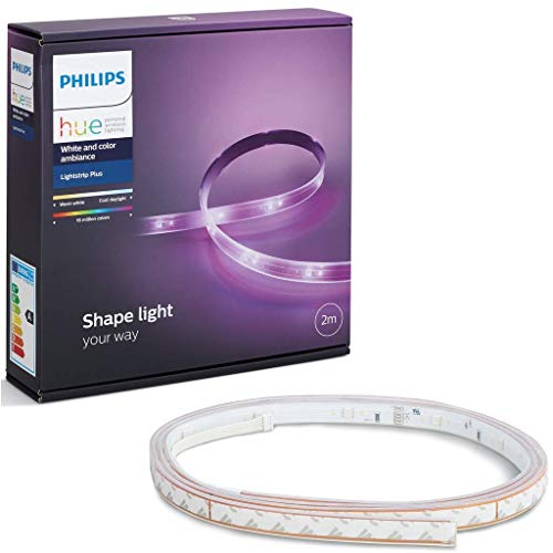 Philips Hue Lightstrip Plus, Tira Inteligente LED 2m + Alimentador, Luz Blanca y Color, Compatible con Alexa y Google Home