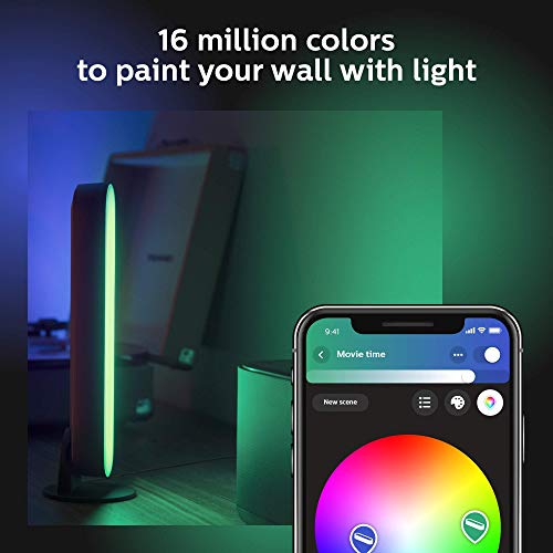 Philips Hue Play Barra de luz regulable compatible con Amazon Alexa, Apple HomeKit y Google Home, luz blanca y de colores, requiere conexión a puente Hue, negra, incluye alimentador (1 unidad)