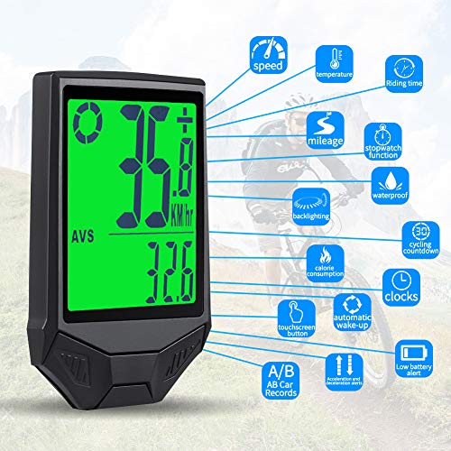 Phiraggit Cuentakilómetros para bicicleta, velocímetro de bicicleta inalámbrico multifunción a prueba de agua con gran retroiluminación LCD, para ciclismo de carretera al aire libre y fitness Phiraggit Cuentakilómetros para bicicleta, velocímetro de bicicleta inalámbrico multifunción a prueba de agua con gran retroiluminación LCD, para ciclismo de carretera al aire libre y fitness