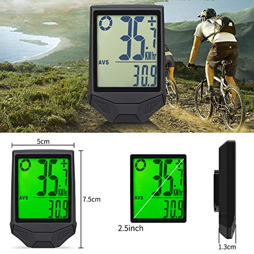 Phiraggit Cuentakilómetros para bicicleta, velocímetro de bicicleta inalámbrico multifunción a prueba de agua con gran retroiluminación LCD, para ciclismo de carretera al aire libre y fitness