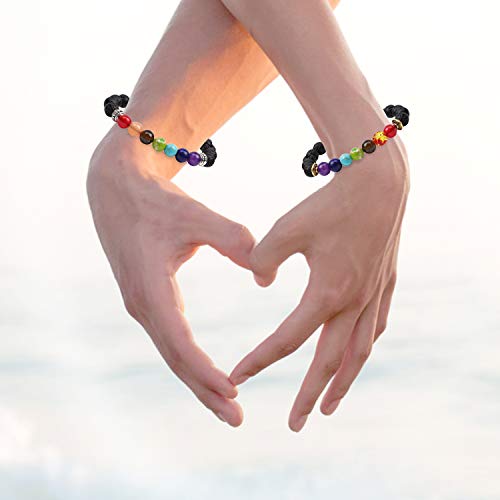 PHOGARY Pulsera de Cuentas de Lava, Pulsera Elástico Piedra Natural Cuentas de Yoga Pulsera Brazalet Chakra Piedra Natural | Sanación Reiki Yoga