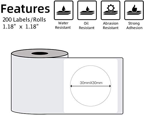 Phomemo Etiqueta térmica redonda autoadhesiva, 20 x 20 mm (0,78"x 0,78"), para impresora de etiquetas M200 / M110, etiqueta térmica DIY, 200 etiquetas por rollo (etiqueta redonda blanca)