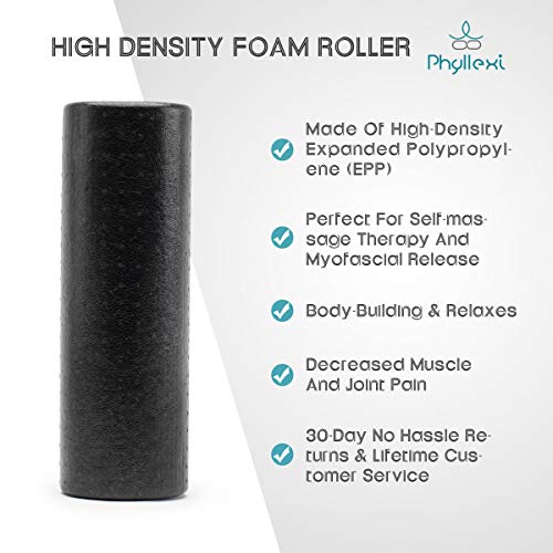 PHYLLEXI Foam Roller - Rodillo de Espuma para Masaje Muscular de Tejido Profundo, Pilates, Yoga, Rodillos de Ejercicio con guía de Entrenamiento
