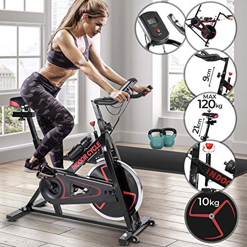 Physionics Bicicleta Estática de Spinning - con Resistencia Regulable, con Asiento y Manillar Ajustables, Monitor Digital con Pulsómetro - Ciclo Indoor, Bicicleta de Fitness