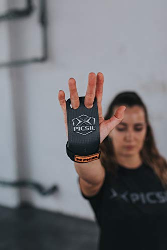 PICSIL Calleras RX Carbon para Cross Training 2 Agujeros Agarre y Protector de Mano o Guantes para Gimnasia Unisex para Hombres y Mujeres en Deportes Calistenia Halterofilia (Talla S, Naranja)