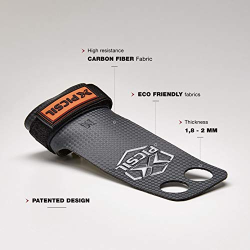 PICSIL Calleras RX Carbon para Cross Training 2 Agujeros Agarre y Protector de Mano o Guantes para Gimnasia Unisex para Hombres y Mujeres en Deportes Calistenia Halterofilia (Talla L, Naranja)