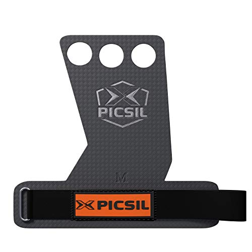 PICSIL Calleras RX Carbon para Cross Training 3 Agujeros Agarre y Protector de Mano o Guantes para Gimnasia Unisex para Hombres y Mujeres en Deportes de Fitness Halterofilia (Talla S, Naranja)