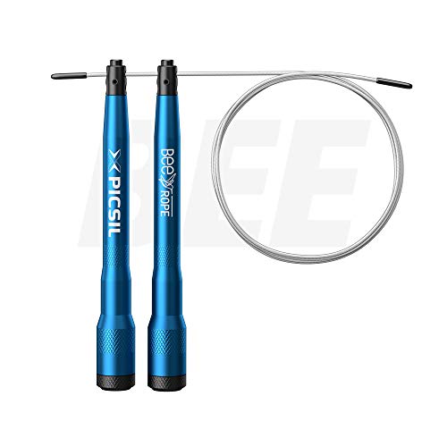 PICSIL Comba Bee Rope Fabricada en Aluminio Resistente Cuerda de Saltar Ligera 0,21g de Peso con Cable Ajustable para Alta Velocidad Profesionales Hombres y Mujeres del Fitness y Cross Training (Azul)