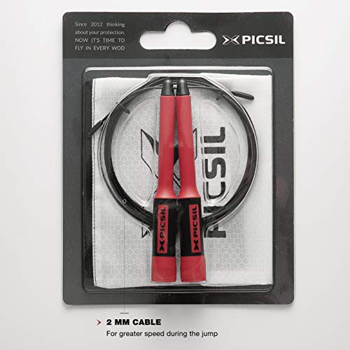 PicSil Sphinx Rope Cuerda de Saltar Ligera 28grs de Plástico Resistente y Duradero Cable Ajustable para Alta Velocidad orientada Profesionales Hombres y Mujeres del Fitness y Cross Training(Rojo)